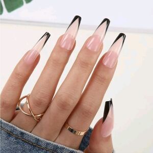 Pink with Black Tips Ballerina Nails